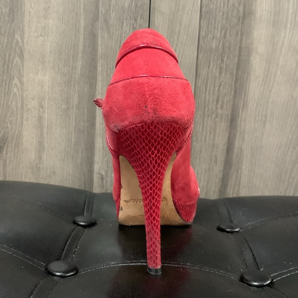 White House Black Market Red Suede & Faux Snake Skin Open Toe Shoe Size 6.5M - Picture 5 of 12